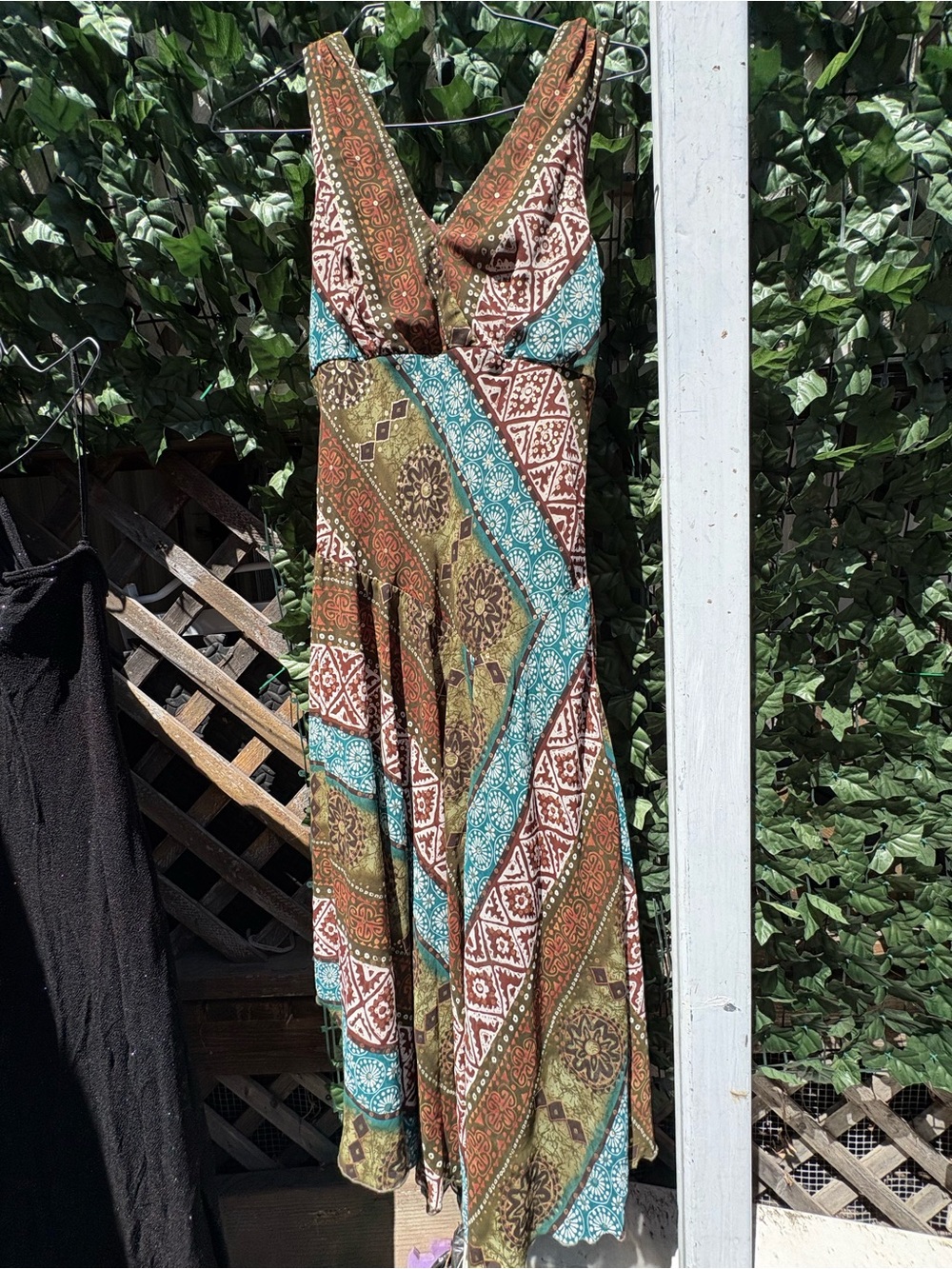 Rabbit Rabbit Rabbit Boho Midi Dress in Olive, Teal & Brown